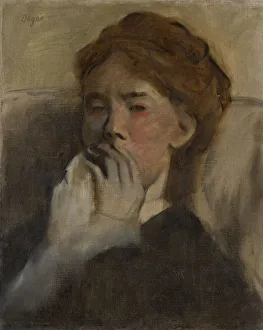 Young Woman with Her Hand over Her Mouth, ca. 1875. Creator: Edgar Degas Young Woman with Her Hand over Her Mouth, ca. 1875. Creator: Edgar Degas