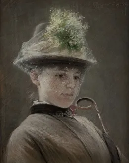 Gavleborg Prints: Young woman with hat, 1884. Creator: Robert Thegerstrom