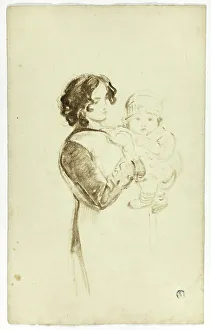 Thomas Jones Barker Prints: Young Woman Holding Baby, c. 1830. Creators: Thomas Jones Barker, Thomas Barker