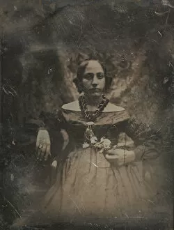 Joseph Philibert Girault De Prangey Gallery: Young woman holding a flower, ca. 1842. Creator: Joseph Philibert Girault De Prangey