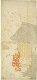 Rose Gallery: Young Woman Holding a Kerria Branch (parody of Ota Dokan), c. 1764 / 65