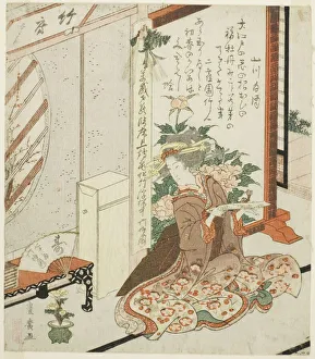 Young woman holding poem slip, n. d. Creator: Utagawa Toyohiro