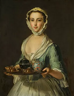 At The Table Collection: A young woman holding a tea tray (possibly Hannah, the artists maid)