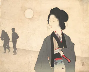 Young Woman Looks at Silhouette of a Male Prisoner being Led Away, early 20th century Young Woman Looks at Silhouette of a Male Prisoner being Led Away, early 20th century