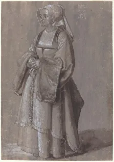 A Durer Prints: Young Woman in Netherlandish Dress, 1521. Creator: Albrecht Durer