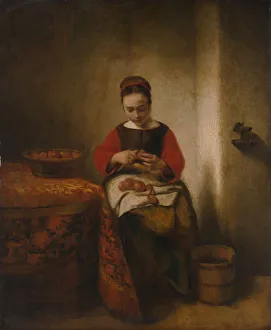 Peeling Prints: Young Woman Peeling Apples, ca. 1655. Creator: Nicolaes Maes