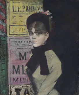 Forain Prints: Young woman reading in Front of an Advertising Column, ca 1880-1885