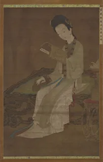 Poems Prints: Young woman reading a book of poems, Ming dynasty, 16th-17th century. Creator: Unknown