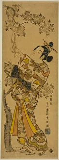 Tanzaku Prints: Young Woman Reading Tanzaku Tied to a Cherry Tree, c. 1741. Creator: Ishikawa Toyonobu