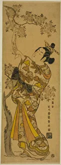 Cherry Tree Gallery: Young Woman Reading Tanzaku Tied to a Cherry Tree, c. 1741. Creator: Ishikawa Toyonobu