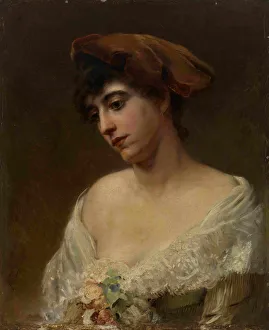 Young Woman in a Red Beret. Artist: Makovsky, Konstantin Yegorovich (1839-1915) Young Woman in a Red Beret. Artist: Makovsky, Konstantin Yegorovich (1839-1915)