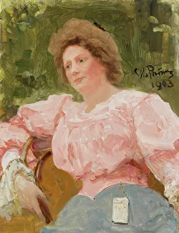Ilya Efimovic Repin Prints: Young Woman in Rose Blouse, 1903. Creator: Il'ya Repin