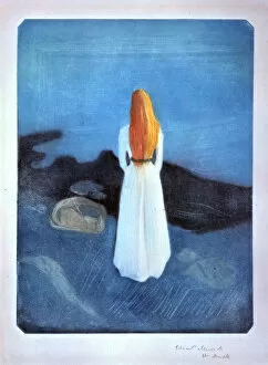Edvard Munch Gallery: Young woman on the Seashore, 1896. Artist: Edvard Munch