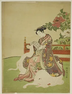 Bosatsu Collection: Young Woman Seated on a White Elephant (parody of the Bodhisattva Fugen), c. 1767 / 68