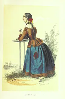 Plait Prints: Young woman from Segovia, 1848. Creators: Clerman, Adolphe Francois Pannemaker