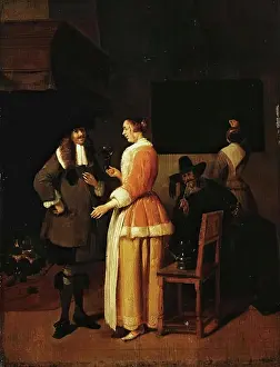Brekelenkam Quiringh Van Prints: Young Woman Serving Wine to Cavalier, c1660. Creator: Gerritsz Quiringh van Brekelenkam