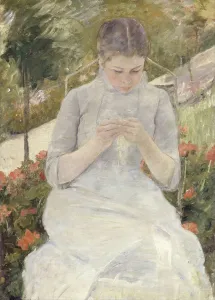 Young Woman Sewing in the Garden, 1880-1882. Artist: Cassatt, Mary (1845-1926) Young Woman Sewing in the Garden, 1880-1882. Artist: Cassatt, Mary (1845-1926)