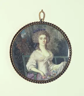 Ivoirerie Prints: Young woman sitting on a bench, 1789. Creator: Jean-Alexandre Boquet