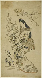 Asian Collection Prints: A Young Woman Walking near a Plum Tree, c. 1688. Creator: Unknown