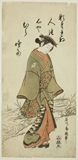 Stream Gallery: Young Woman Walking Near a Stream, c. 1760. Creator: Ishikawa Toyonobu