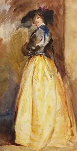 Cox David Prints: Young Woman in a Yellow Skirt and Black Hat, c1820s. Creator: David Cox the Elder