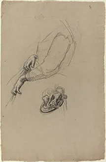 Young Woman's Hands and Beribboned Hat, 1890s. Creator: Unknown