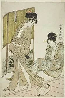 Felines Collection: Two Young Women after a Bath, Japan, c. 1803. Creator: Kitagawa Utamaro