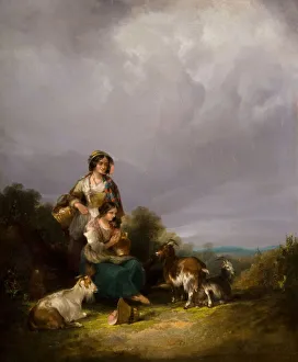 Two Young Women And Goats In A Landscape, 1870. Creator: William Shayer Two Young Women And Goats In A Landscape, 1870. Creator: William Shayer