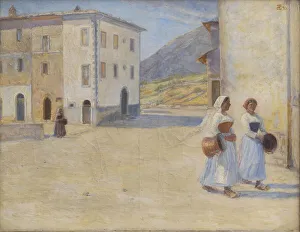 Water Jars Prints: Young women going to the well at midday, Cività d'Antino, 1890. Creator: Henry Lørup