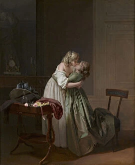 Erotic Gallery: Two Young Women Kissing (Deux jeunes femmess embrassant), ca 1790-1794. Creator: Boilly