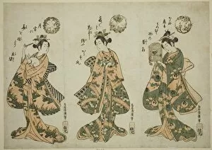 Three Young Women with Pets, c. 1755. Creator: Torii Kiyohiro
