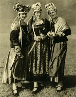 Shawls Prints: Young women in traditional costume, Styria, Austria, c1935. Creator: Unknown