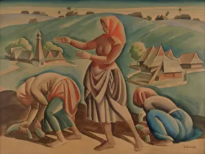 Bending Down Prints: Young women working in the fields, 1900-1927. Creator: Wladyslaw Skoczylas