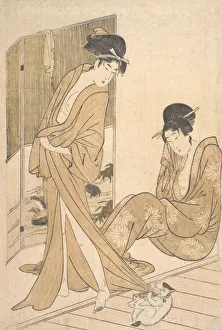 Dressing Gown Prints: Two Young Women Wrapped in Yukata After a Bath, ca. 1796. Creator: Kitagawa Utamaro