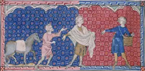 Sowing Prints: A youth with a basket sowing corn, c1300-c1325. Creator: Unknown