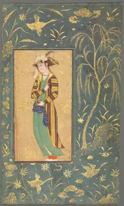 Isfahan Prints: Youth Holding a Pomegranate; Illustration from a Single Page Manuscript, c. 1600-1650