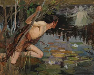 Leaning Forward Prints: Youth and a Mermaid, sketch, 1896. Creator: Albert Edelfelt