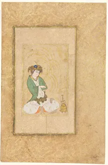 Youth Seated by a Willow; Single Page Illustration, c. 1600-1650. Creator: Muhammad Yusuf