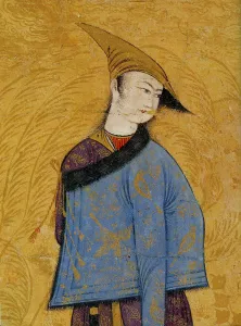 Youth wearing a short fur-lined coat over his shoulder, 1640s. Artist: Muhammad Yusuf