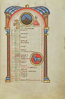 Aries Prints: A Youth; Zodiacal Sign of Aries; Stammheim Missal, probably 1170s. Creator: Unknown