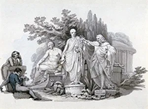 Edward Francis Prints: Two Youths contemplating Statues of Demosthenes, Cicero and Pitt, c1780-1848