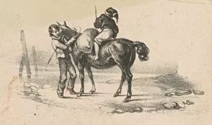 Lithograph In Black On Wove Paper Collection: Youths and a Horse, 19th century. Creator: Unknown