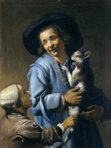 Youths playing with the cat, 1620-1625. Artist: Bloemaert, Abraham (1566-1651) Youths playing with the cat, 1620-1625. Artist: Bloemaert, Abraham (1566-1651)