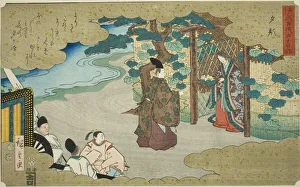 Yugao, from the series Fifty-four Chapters of the Tale of Genji (Genji monogatari... 1852. Creator: Ando Hiroshige. Yugao, from the series Fifty-four Chapters of the Tale of Genji (Genji monogatari... 1852. Creator: Ando Hiroshige)