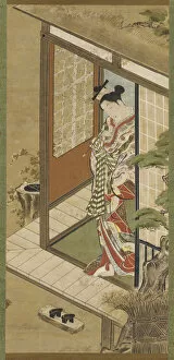 Kakemono Gallery: A yujo with a pipe, Edo period, 18th century. Creator: Unknown