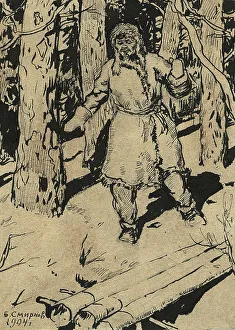 Smirnov Boris Vasilievich Prints: The Zabaikal Taiga. Hunter near a Trap, 1904. Creator: Boris Vasilievich Smirnov