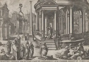 Doetechum Johannes Van Prints: Zacharias Stepping out of the Temple, from the series Events in and around the Temple