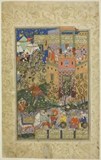 Book Of Kings Gallery: Zal Climbing to Rudaba, page from a copy of the Shahnama of
