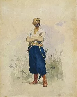 Watercolour On Paper Gallery: A Zaporozhian. Artist: Repin, Ilya Yefimovich (1844-1930)