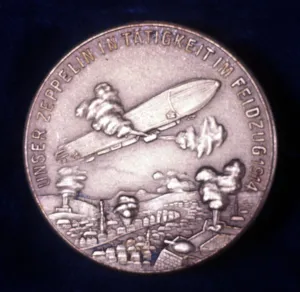 Air Raid Prints: Zeppelin airship in action during World War I, 1914